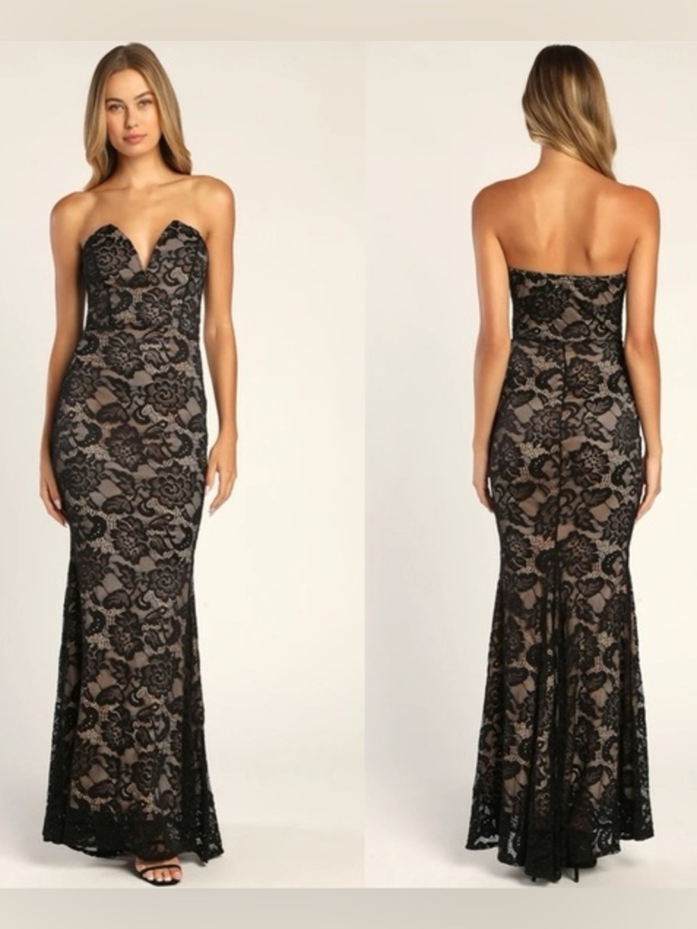 Lulus Sexy Sophistication Black Lace Strapless Trumpet Maxi Dress Size Small NWT